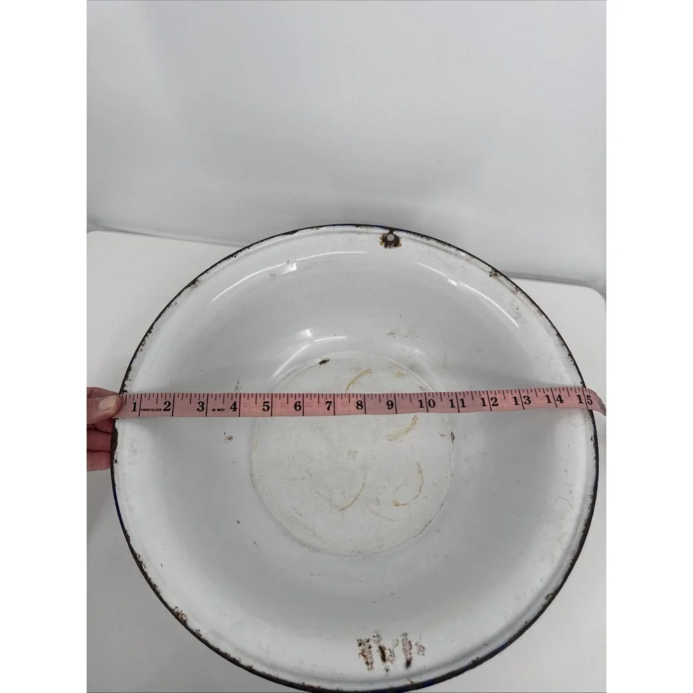 Vintage Enamel Ware WHITE Large Deep BASIN 15